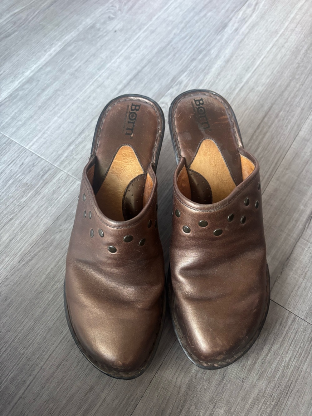 Born Brown Leather Slip-On Clogs